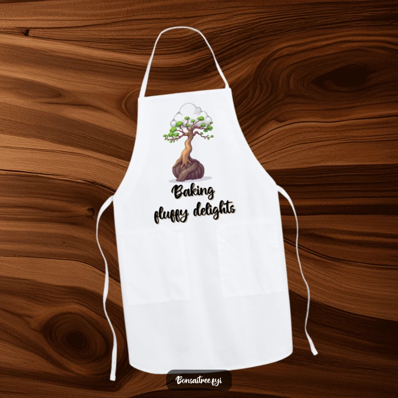 Funny chef apron with a bonsai tree sculpting clouds, ideal for artistic cooks and a great funny gift.