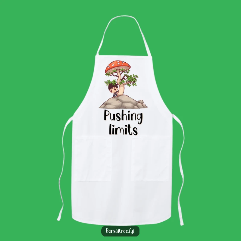 Funny Bonsai Mushroom Push Apron: Hilarious Kitchen Helper for Determined Cooks