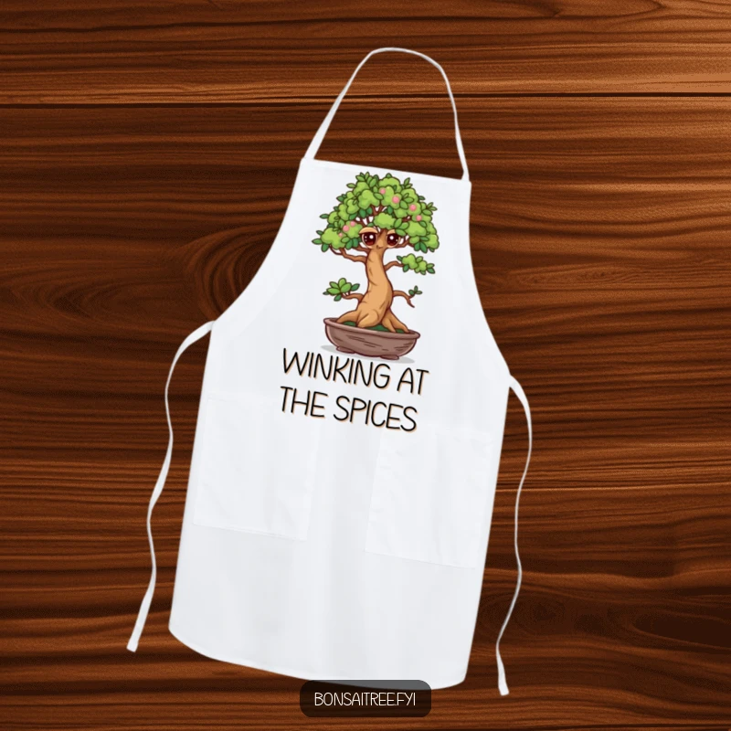 Funny Winking Bonsai Tree Apron: A mischievous bonsai winks, adding a humorous and practical touch to your culinary adventures.