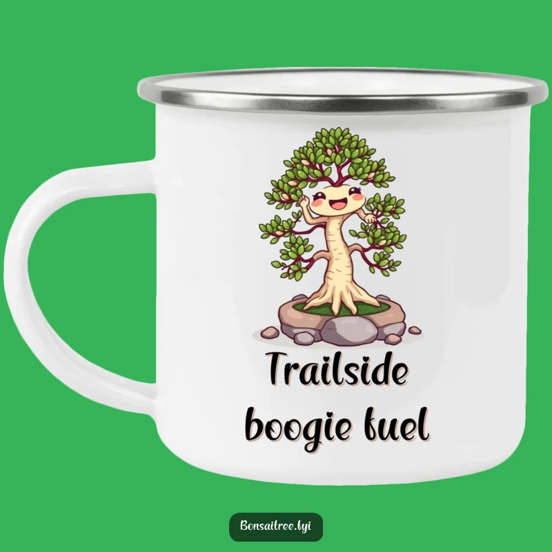 Funny Jigging Bonsai Camping Mug: Cheerful Dance for Outdoor Fun