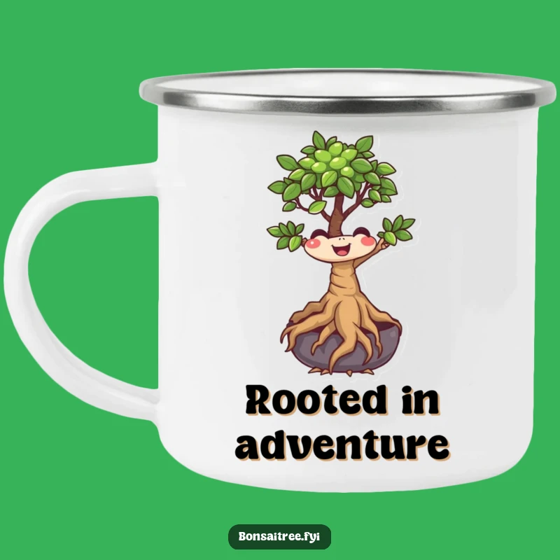 Funny Bonsai Tree Camping Mug: Wiggling Roots Adventure, Humorous Outdoor Gift