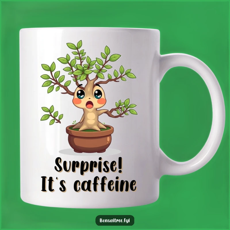 Funny Bonsai Tree Mug: Surprised Leaves Character, Perfect Humorous Gift for Shocked Moments