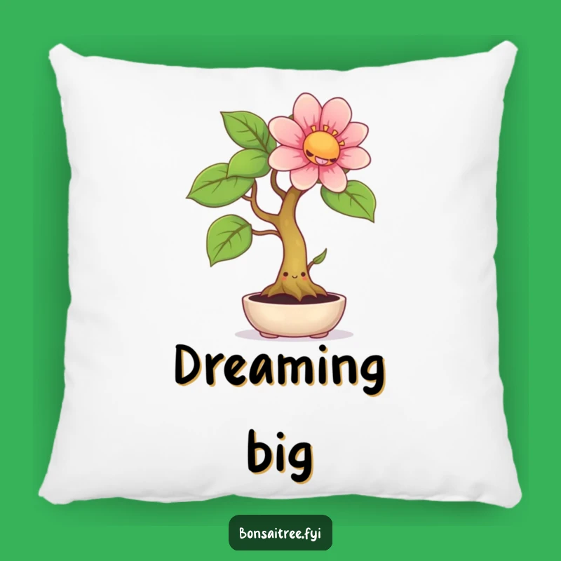 Funny Decorative Pillow: Smiling Bonsai, Giant Flower, Cozy Laughs