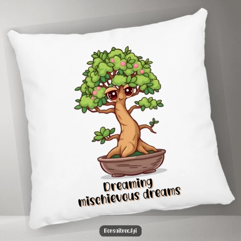 Funny Winking Bonsai Tree Pillow: A mischievous bonsai winks, offering a soft, humorous, and comforting decorative accent with a playful touch.
