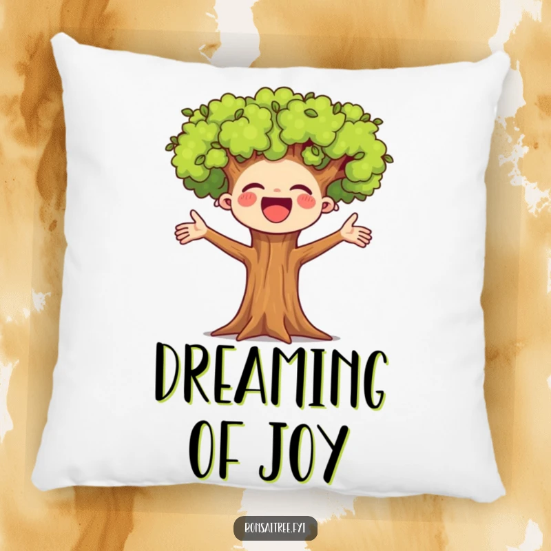 Funny, soft pillow featuring a cheering tree, perfect for adding comfort and happiness to any seating.