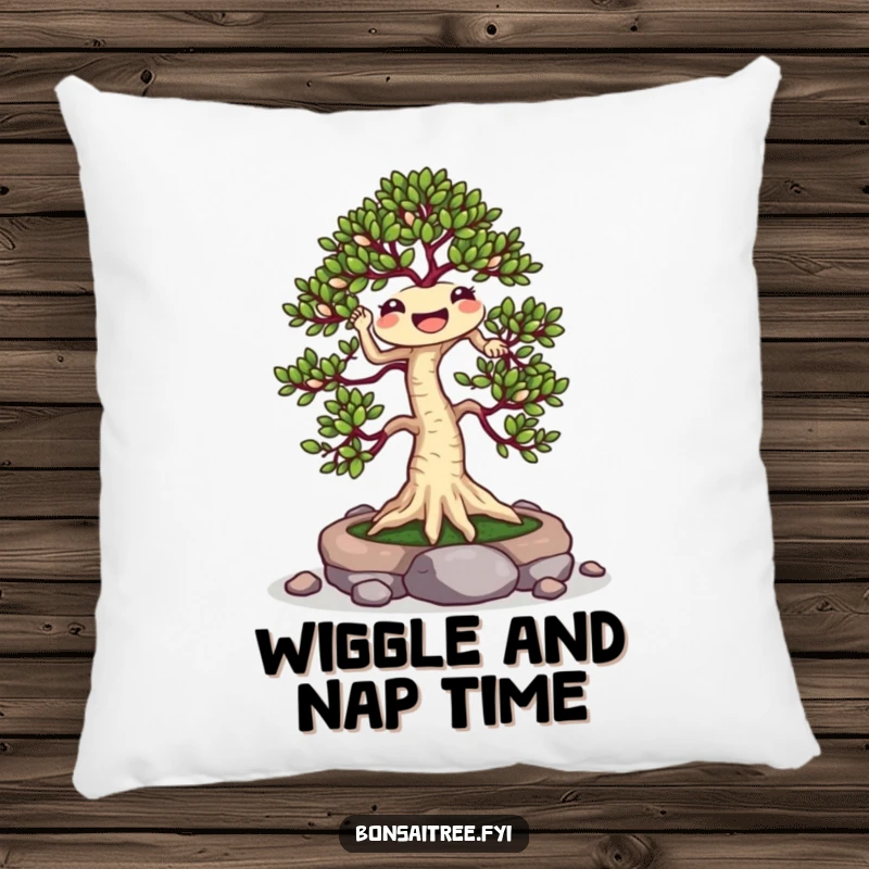Funny Jigging Bonsai Tree Pillow: A cheerful bonsai dances with stones, offering a soft, humorous, and uplifting decorative accent.