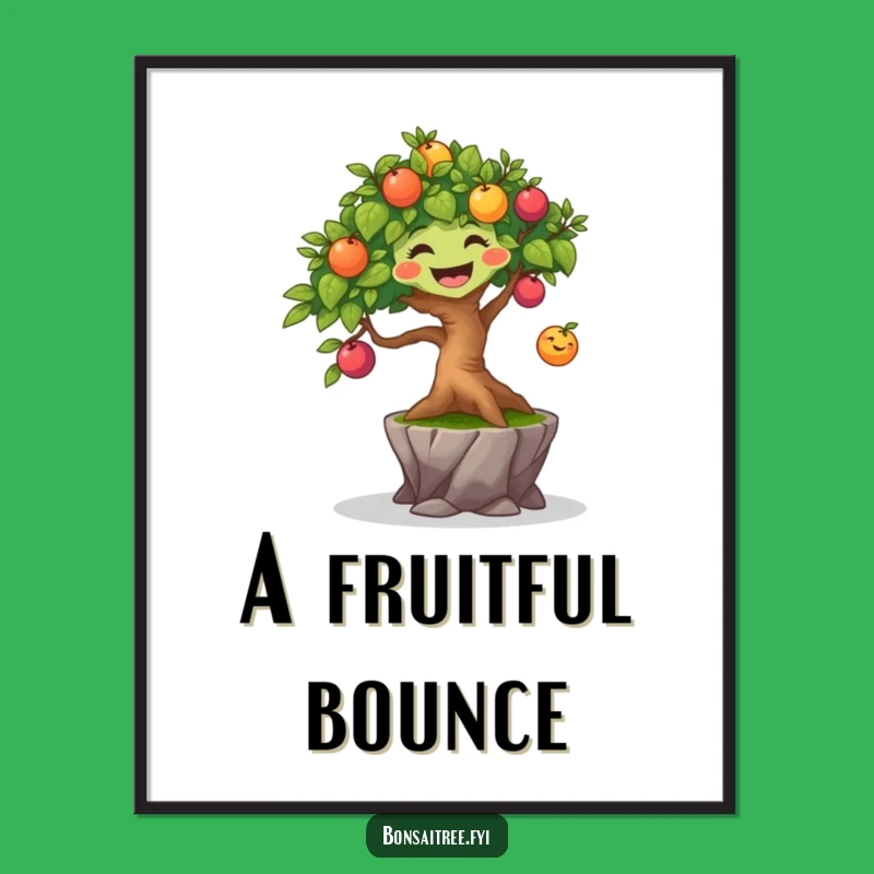 Funny Joyful Bonsai Tree Digital Art - Bouncing Fruit Print, Unique Gift