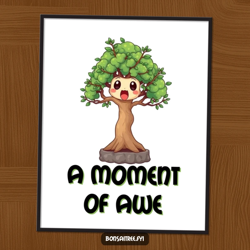 Funny surprised bonsai tree digital art print, branches outstretched in shock, a humorous and instant downloadable artwork.