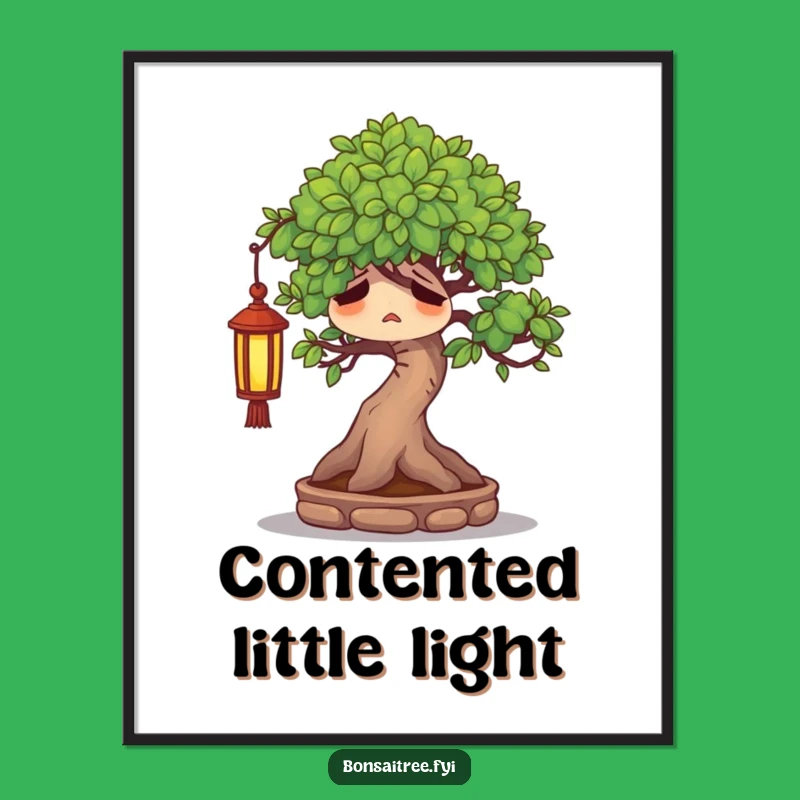 Funny Weary Bonsai Tree Digital Art - Content Sighing Print, Unique Gift