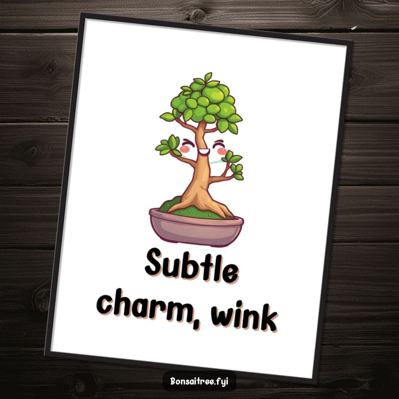 Funny, printable digital art of a winking bonsai tree, ideal for instant wall decor and humor.