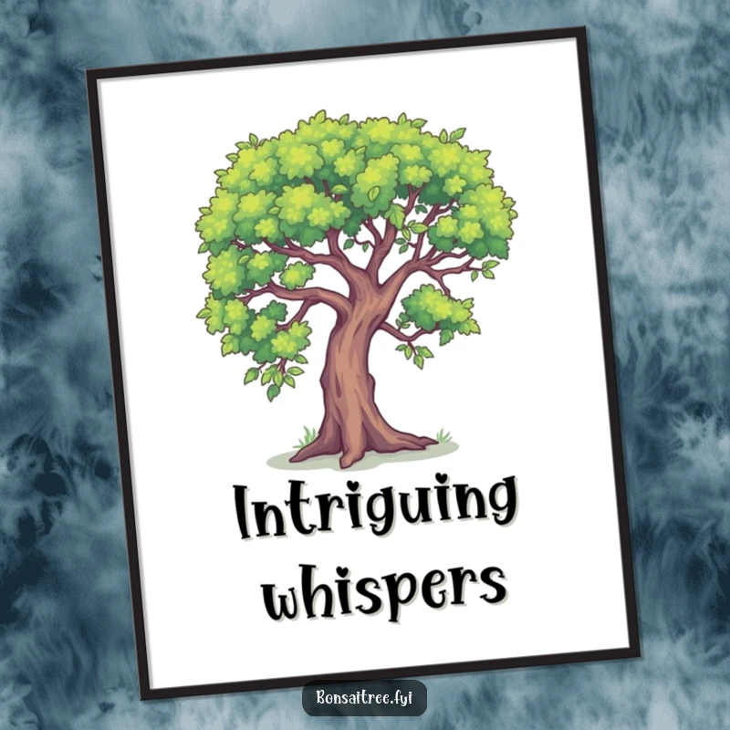 Funny, printable digital art of a tree whispering a secret, ideal for adding intrigue and humor.