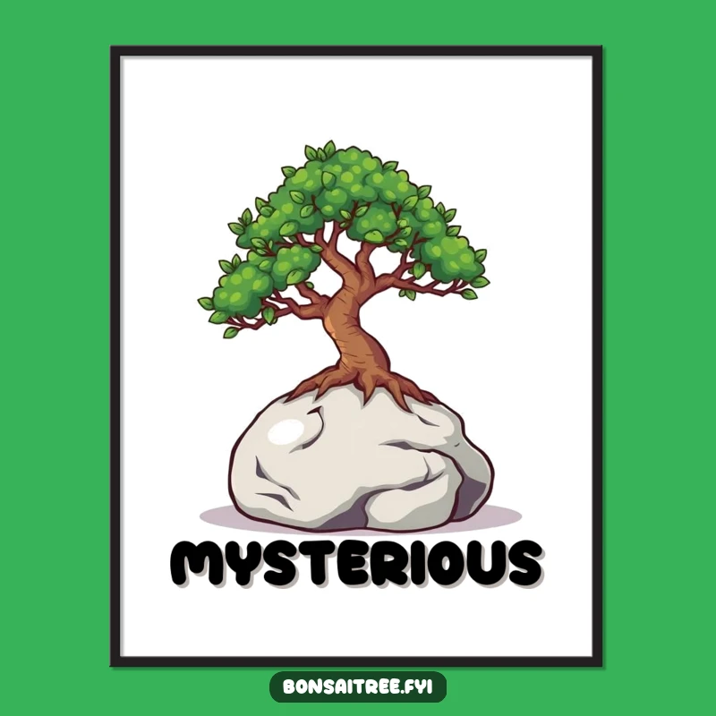 Funny Digital Art Print: Peeking Bonsai Eyes, Rock Hiding Instant Fun