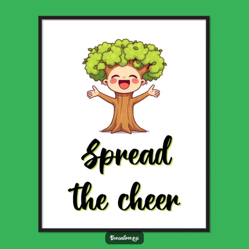 Funny Cheerful Bonsai Tree Digital Art: Instant Joy for Your Walls