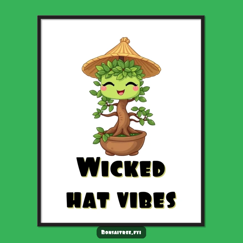 Funny Bonsai Straw Hat Digital Print - Instant Winking Tree Art