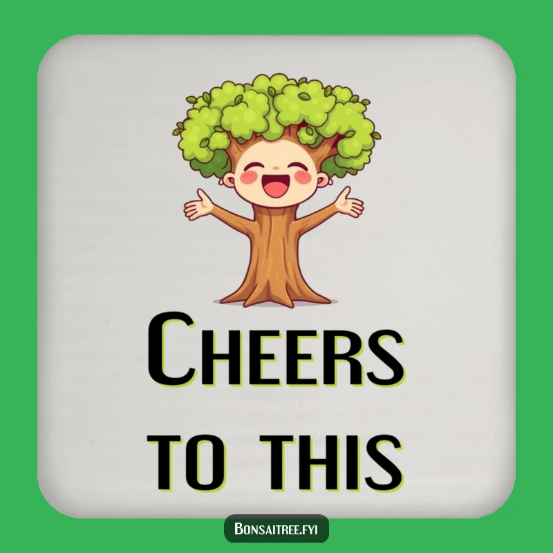 Funny Cheerful Bonsai Tree Coaster Set: Protect Surfaces with Happy Vibes