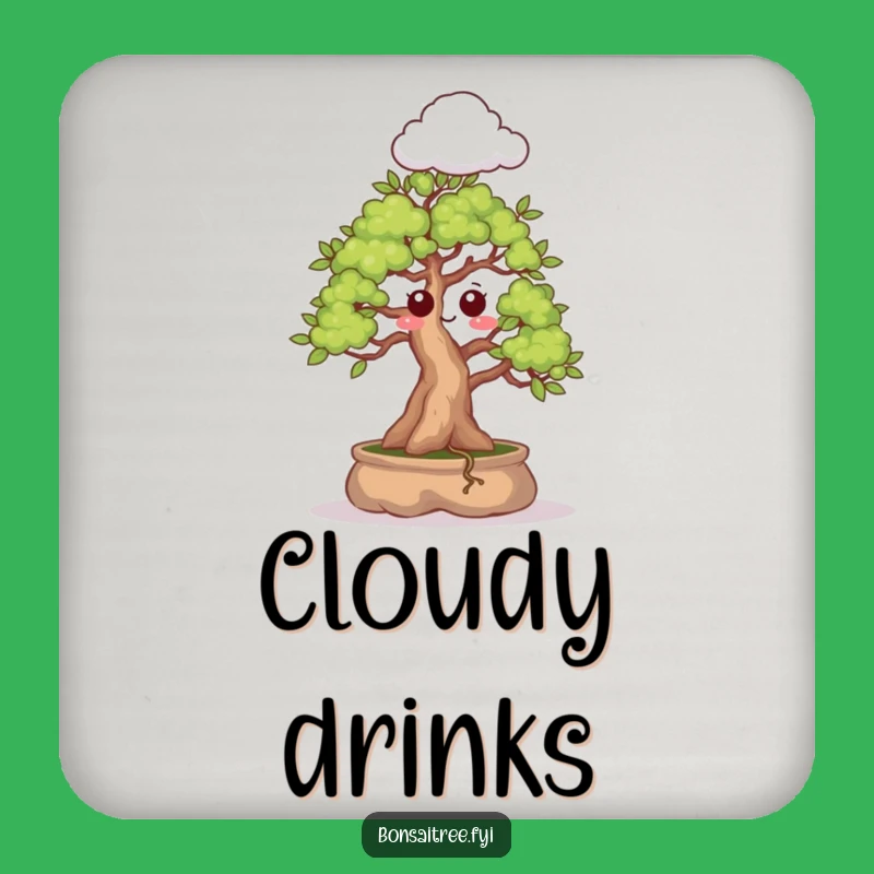 Funny Bonsai Coaster: Surprised Face, Cloud Decor