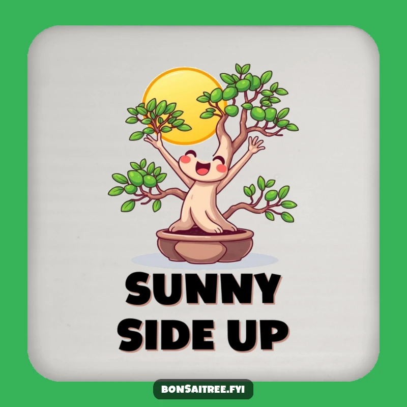 Funny Beaming Bonsai Sun Stretch Coaster: Cheerful Protection for Drinks