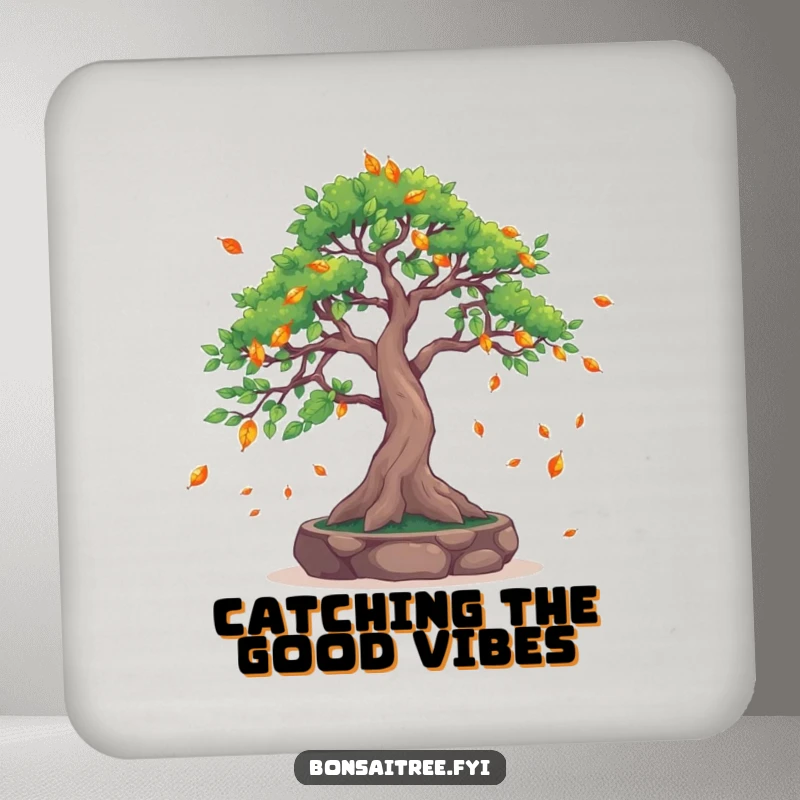 Funny Leaf-Catching Bonsai Tree Coaster: A bonsai catches falling leaves, offering humorous protection and a serene touch to your drinks.