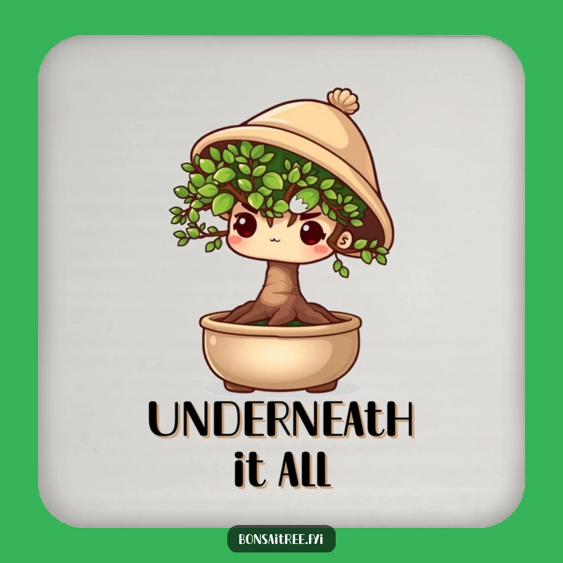 Funny Shy Bonsai Tree Coaster - Cute Peeking Character Protector, Great Gift