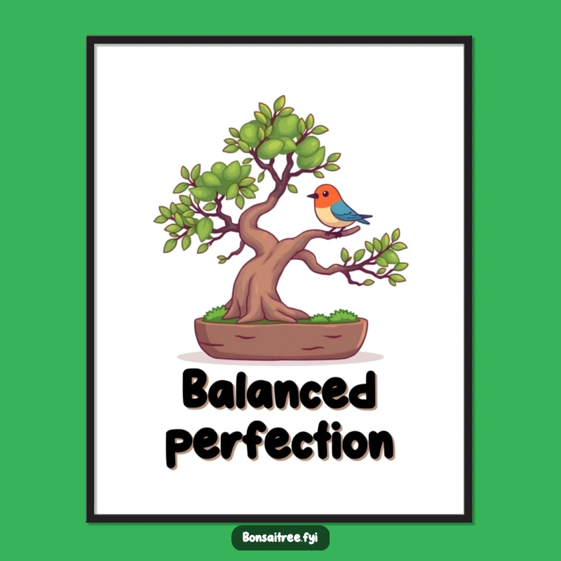Funny Bird Bonsai Art Poster: Colorful Balanced Tree