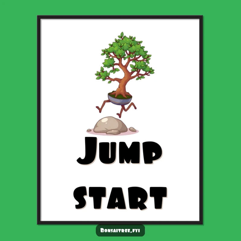 Funny Bonsai Poster: Hopping Tree Legs, Pebble Jump Art