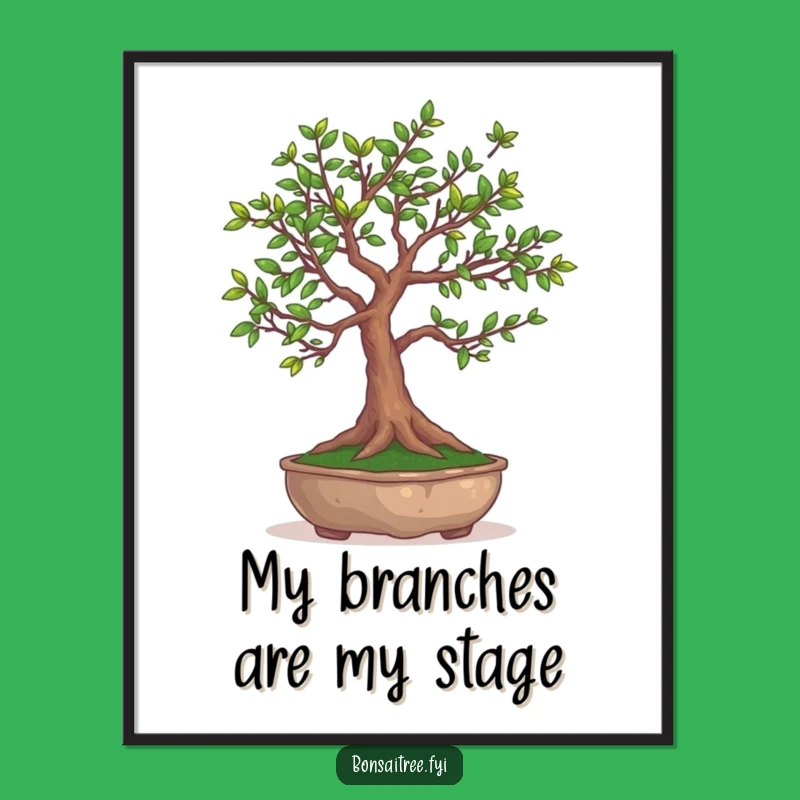 Funny Bonsai Tree Juggling Leaves Poster - Quirky Wall Art Gift