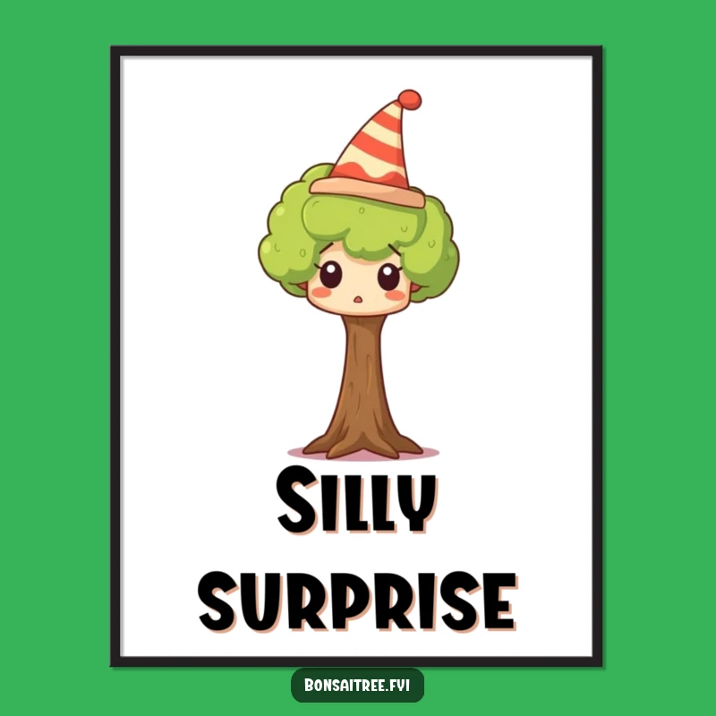 Funny Surprised Tree Poster: Whimsical Art of a Hat-Wearing Tree