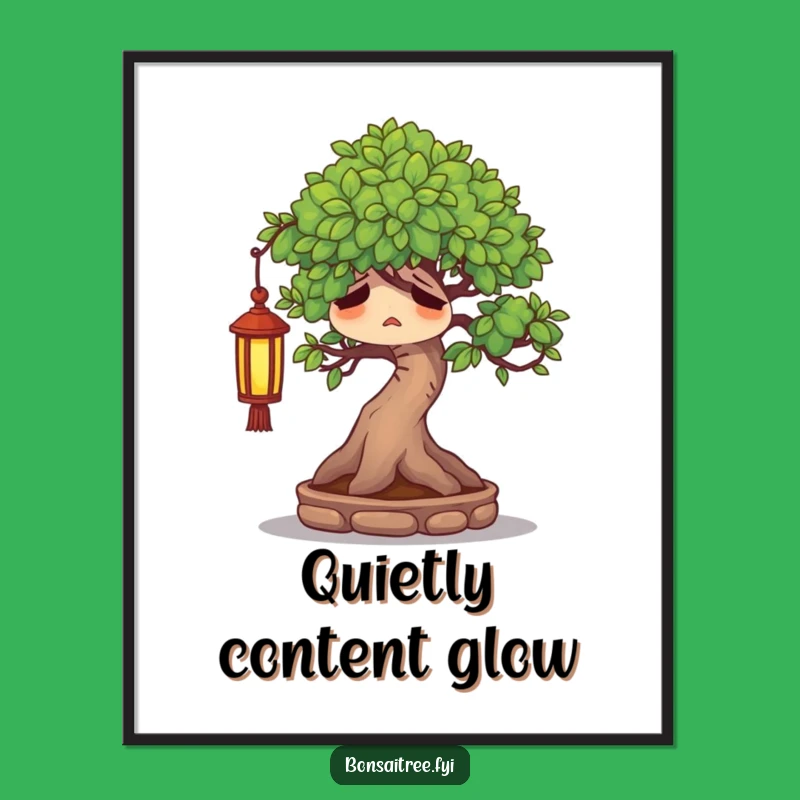 Funny Weary Bonsai Tree Poster - Content Sighing Art, Unique Gift Print