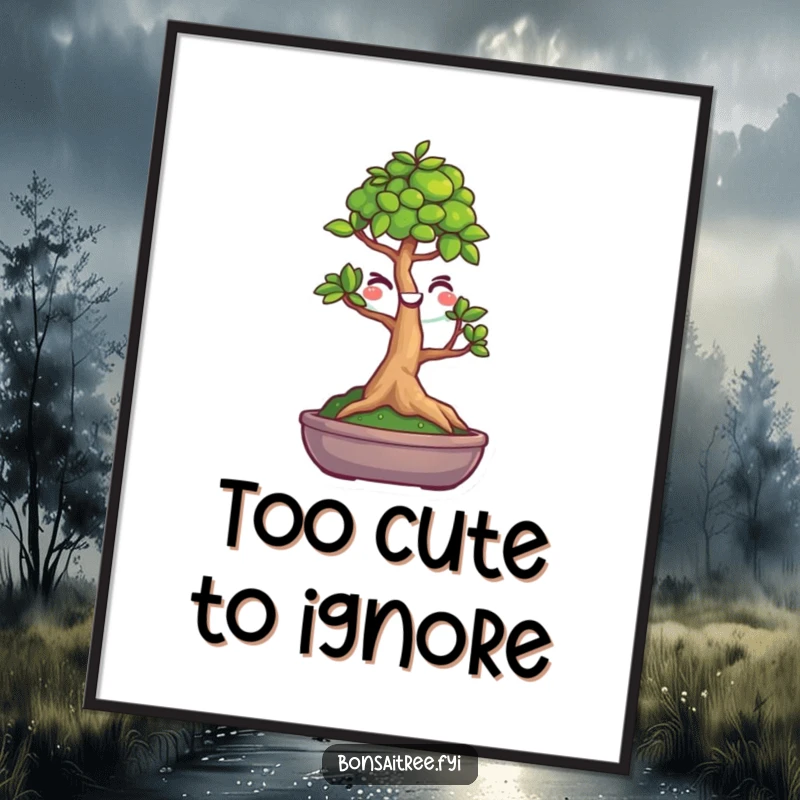 Funny wall art poster of a winking bonsai tree, adding a touch of humor and personality to any room.