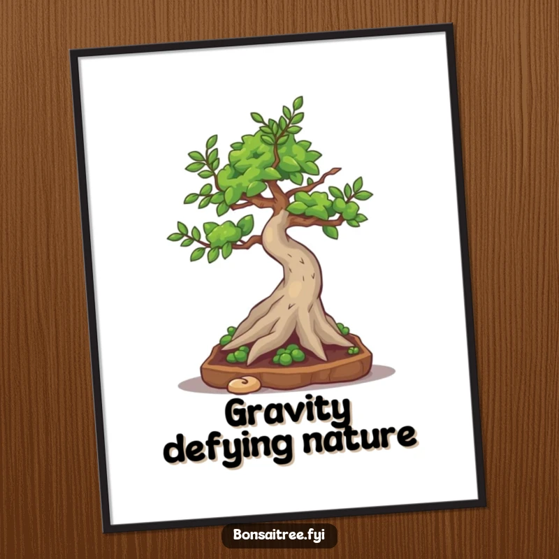 Funny bonsai tree character attempting a silly little somersault, captured as amusing wall art.