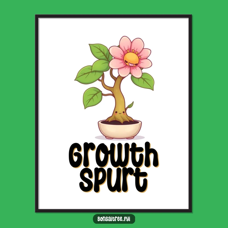 Funny Wall Art Poster: Smiling Bonsai Sprouting Giant Flower, Joyful Decor