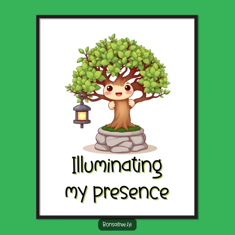 Funny Peek-a-Boo Bonsai Lantern Poster: Whimsical Garden Art Print