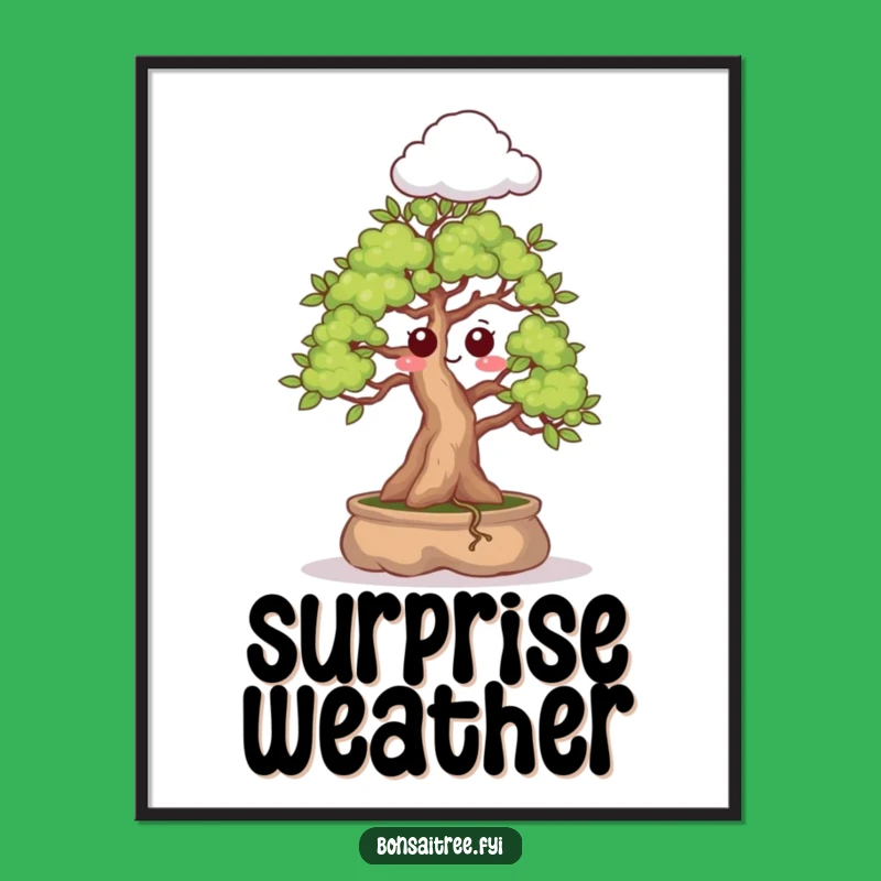 Funny Bonsai Poster: Surprised Expression, Cloud Sprout Art