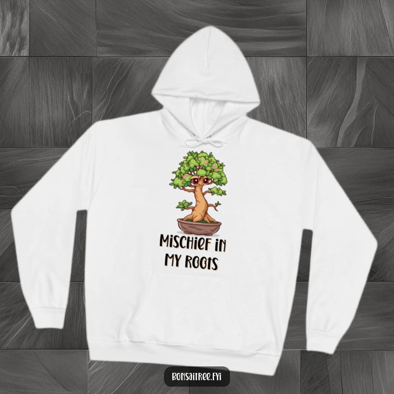 Funny Winking Bonsai Tree Hoodie: A mischievous bonsai winks, offering a humorous and cozy design for ultimate comfort and a playful vibe.
