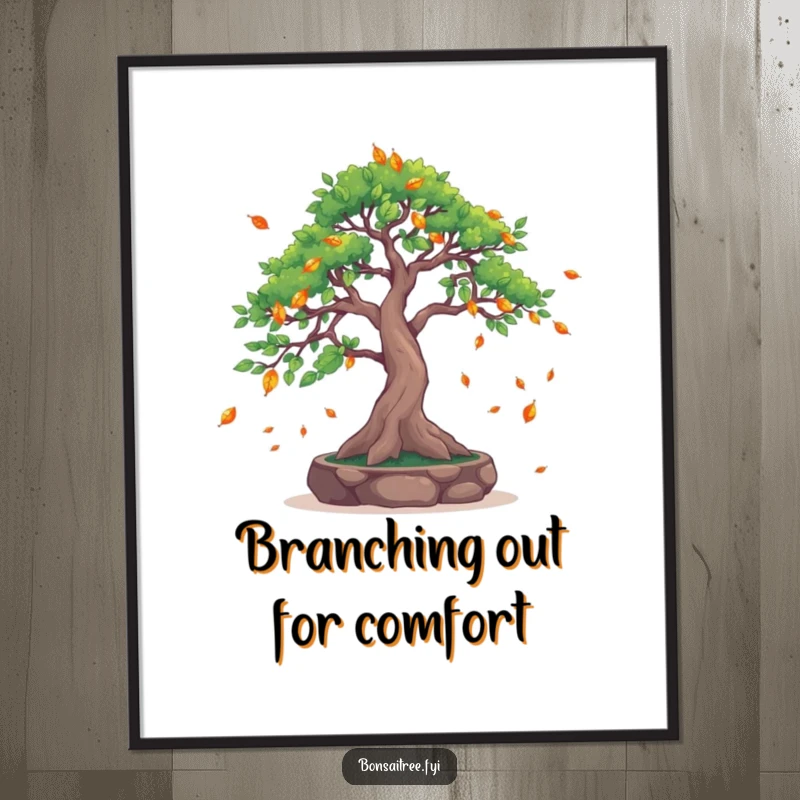 Free Printable Wall Art: A bonsai tree gracefully catching falling leaves with its outstretched branches, evoking tranquility.