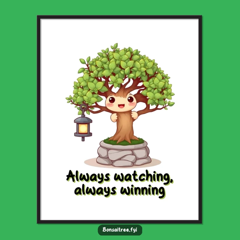 Funny Free Printable Wall Art: Bonsai Peek-a-Boo Stone Lantern Humorous Decor