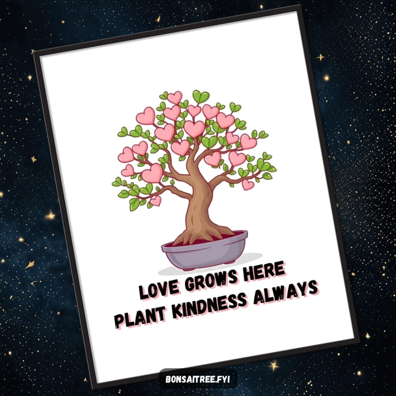 Funny Free Printable Wall Art showcasing a bonsai tree with leaves beautifully shaped like small, delicate hearts.
