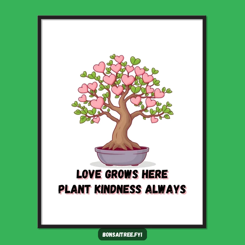 Funny Free Printable Wall Art: Heart Leaf Bonsai Tree - Loving Downloadable Decor