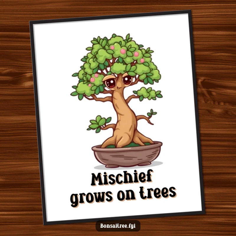 Funny Free Printable Wall Art: A bonsai tree with mischievous eyes giving a playful wink, adding a touch of cheeky charm.