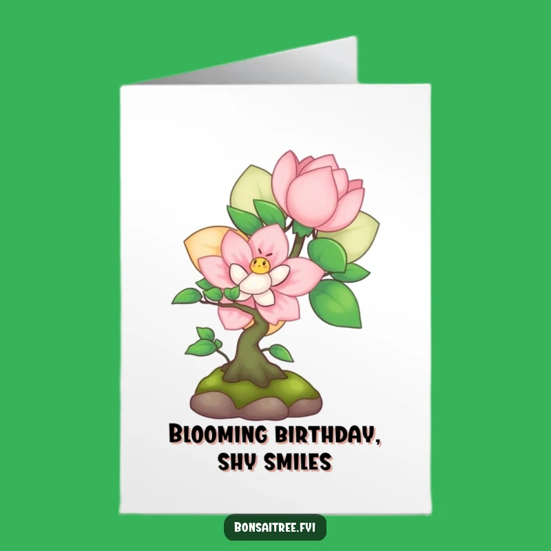 Free Printable Birthday Card: Shy Bonsai Peeking, Sweet & Funny Downloadable Gift