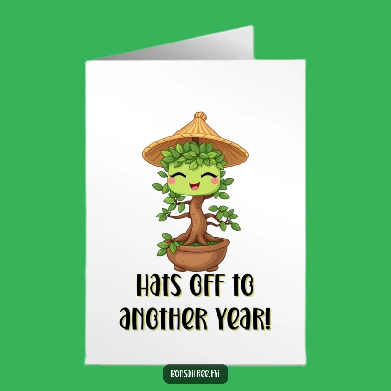 Free Printable Bday Card: Winking Bonsai & Straw Hat Funny Downloadable Gift