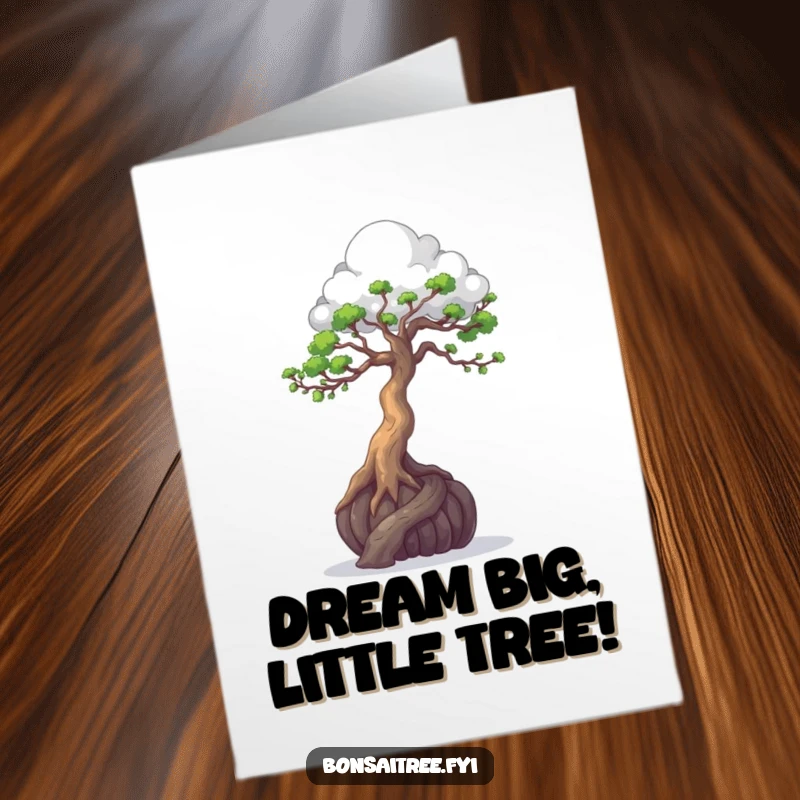 Funny Free Printable Birthday Card: A bonsai tree artistically uses its branches to sculpt a fluffy cloud in the sky.