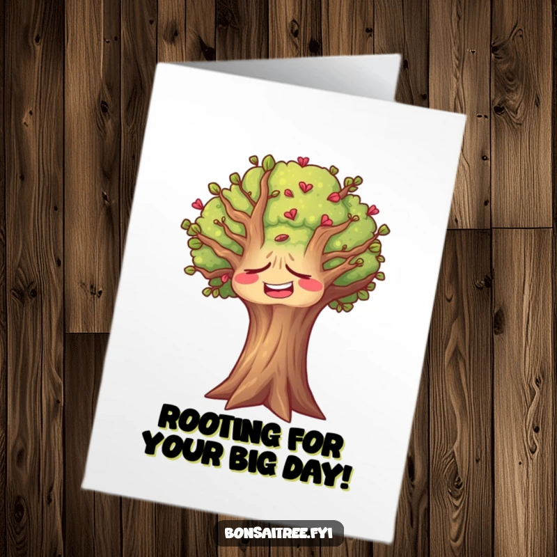 Funny free printable birthday card: A whimsical tree with a face contorted in a silent, hearty laugh, spreading joy and humorous birthday wishes.