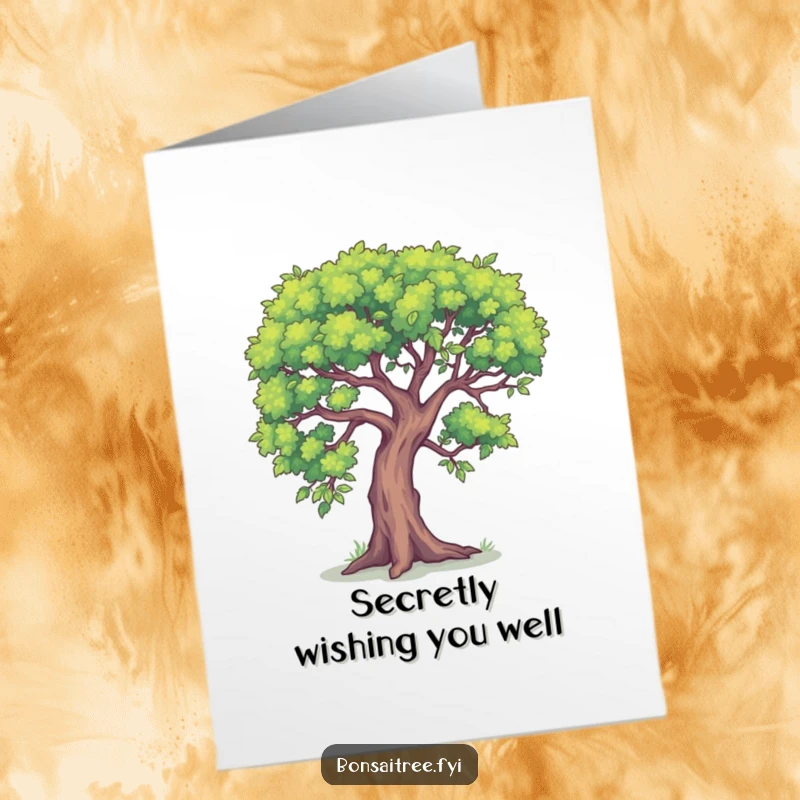 Funny Free Printable Birthday Card: A small tree leans in, as if sharing a hilarious secret.