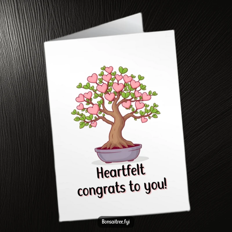 Funny Free Printable Congratulations Card showing a small bonsai tree with leaves beautifully resembling tiny hearts.