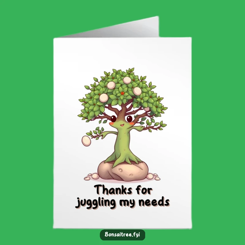 Free Printable Thank You Card: Juggling Bonsai Funny Downloadable Gift for Gratitude