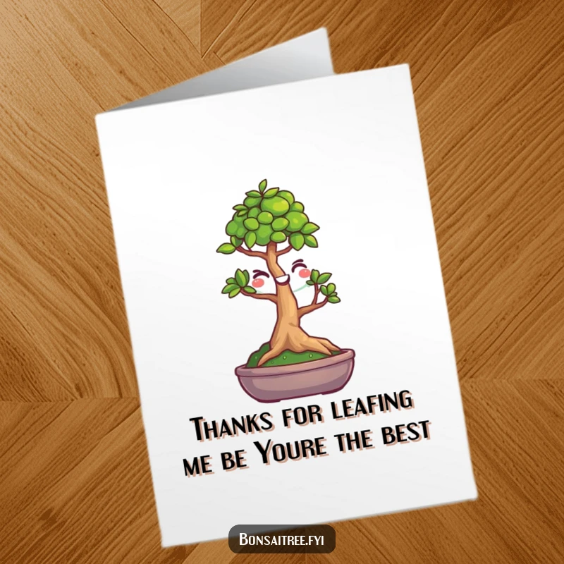 Funny Free Printable Thank You Card showcasing a miniature bonsai with a playful winking smiley face.