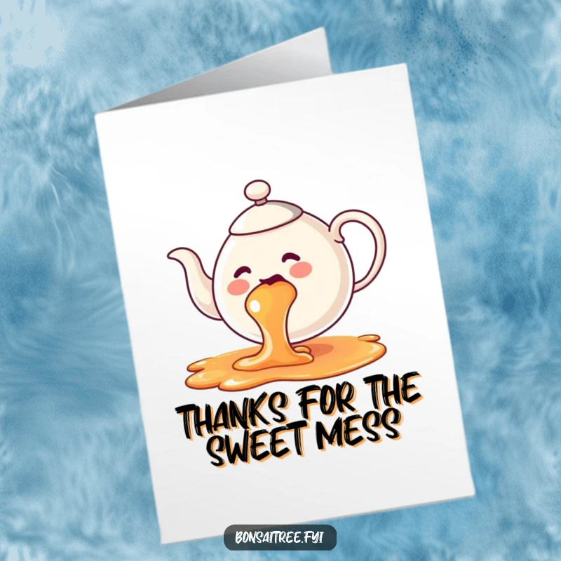 Funny Free Printable Thank You Card: A whimsical teapot spilling a vibrant, colorful rainbow of tea.