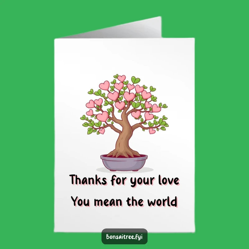 Free Printable Thank You Card: Heart Leaf Bonsai - Funny Loving Gratitude