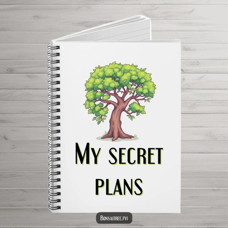 Funny notebook with a cover illustration of a bonsai tree leaning in, as if sharing a secret. Ideal for writing and keeping thoughts private.